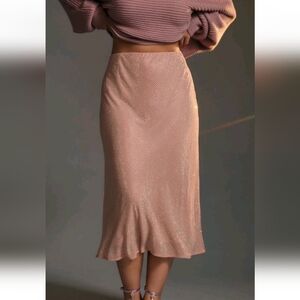 ◇ Antropologie Iridescent Pink Rhinestone Midi Skirt Size Medium
